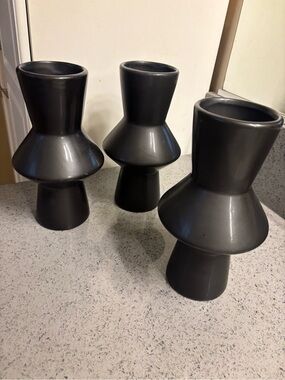 Simons Matte Black Ceramic Sculptural Vase Trio